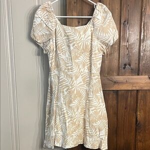 LOFT Cream and Tan Leaf Pattern Mini Dress